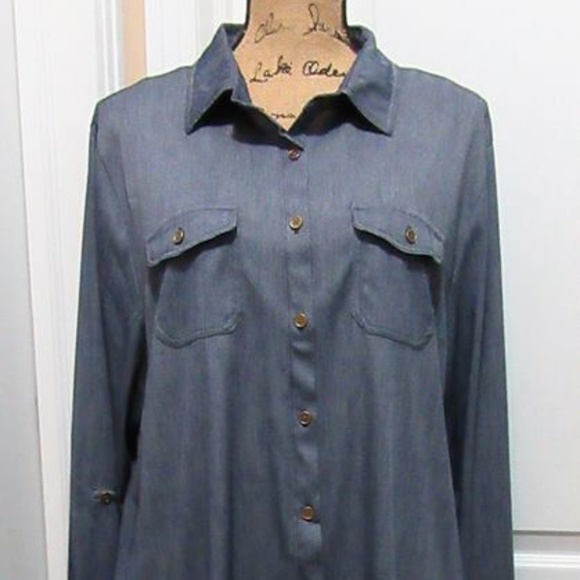 Ladies Long Sleeve Blouse - Blue Jean look SIZE 2X - Picture 5 of 9